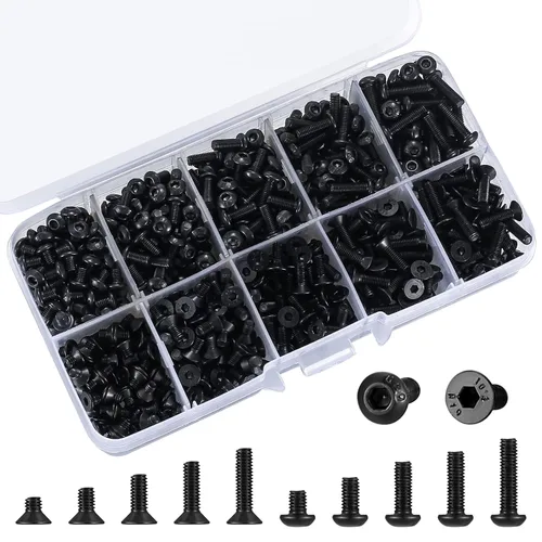 Vista 9 de Tornillos autorroscantes de cabeza hexagonal métrica, kit de surtido de 480 piezas de tornillos de cabeza hexagonal M3 de acero inoxidable, 480 negro