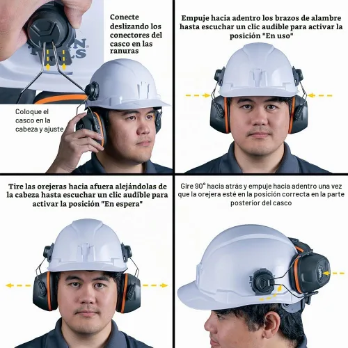 Vista 4 de Klein Tools 60532 orejeras con tapa y accesorio para casco de seguridad, 26dB NRR para construcción, fabricación, mantenimiento