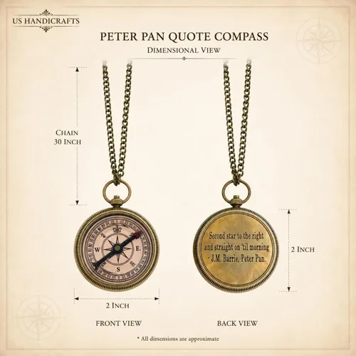 Vista 4 de Second Star to the Right and Straight on Till Morning- Brass Engraved Compass with Wooden Case – Inspirational Birthday, Confirmation, and Baptism