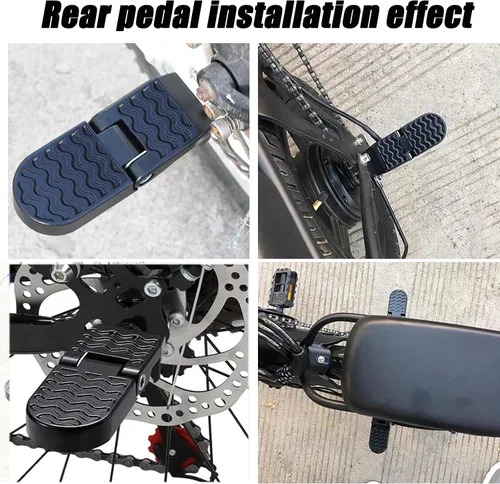 Vista 7 de LOOEEL 1 par 0.394 in U ranura bicicleta pedales trasero plegable asiento trasero pedales pedales ciclismo accesorios para bicicleta de montaña
