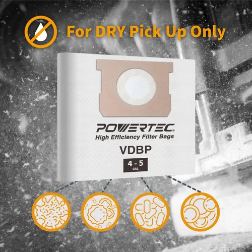 Vista 5 de POWERTEC VDBP Bolsas de filtro de polvo para Vacmaster 6PK, para Vacmaster VQ407S, VWM510 aspiradoras húmedas/secas de 4 a 5 galones, bolsas