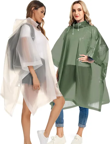 Vista 43 de Paquete de 2 ponchos de lluvia para adultos, reutilizables, impermeables, de supervivencia, emergencia, resistente, con capucha con cordón