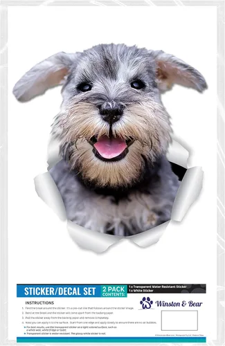 Vista 6 de Winston & Bear Smiling Schnauzer - Calcomanías de pared para perro, paquete de 2, mini calcomanías 3D de Schnauzer para paredes, automóviles