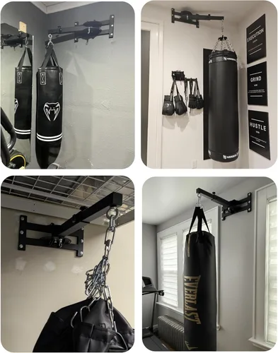 Vista 2 de Percha de pared para saco de boxeo, minimiza el ruido y la vibración, diseño que ahorra espacio, construcción resistente para entrenamiento
