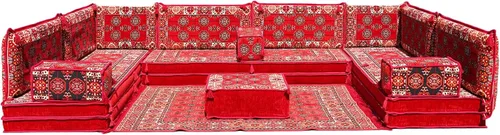 Vista 9 de arabicsofa Sofás seccionales en U hechos a mano – Asientos tradicionales en el suelo estilo Jalsa árabe