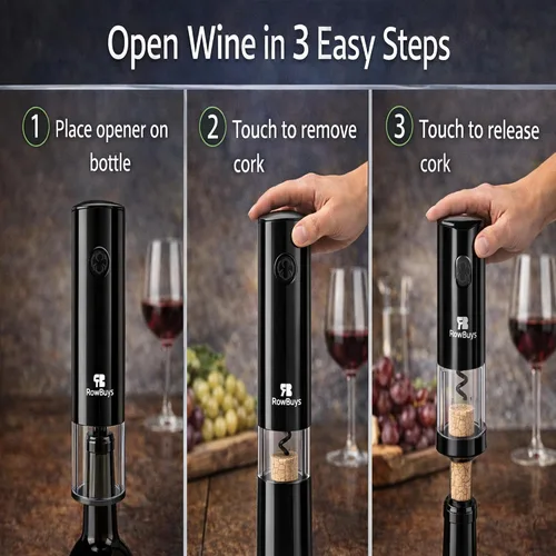 Vista 4 de Abrebotellas de vino eléctrico – Sacacorchos automático recargable con sensor táctil y luz LED Abrebotellas de vino inalámbrico Set de regalo