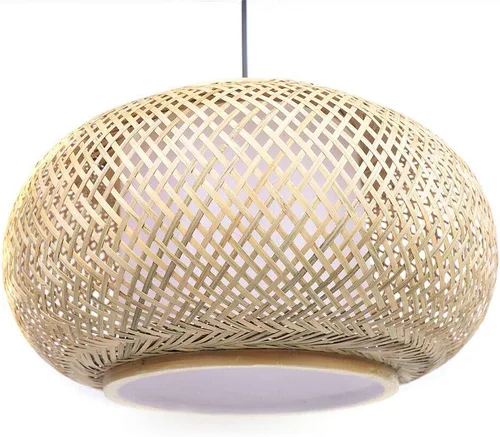 Vista 6 de Lámpara colgante de bambú tejida hecha a mano, ratán antiguo, lámpara colgante de techo de madera natural con cable ajustable para sala de estar