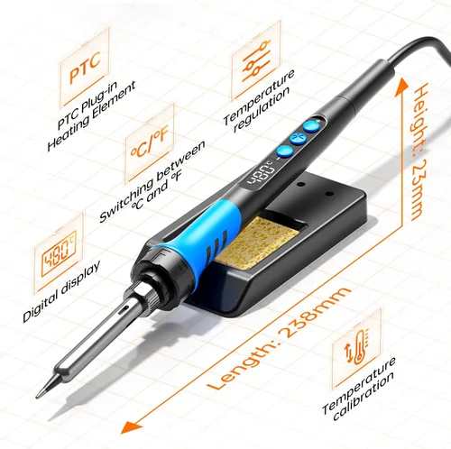 Vista 6 de Kit de soldador, pistola de soldadura digital LCD de 90W 110V, herramienta de kit de soldador de 12 en 1, temperatura ajustable de 180-480°C, 5