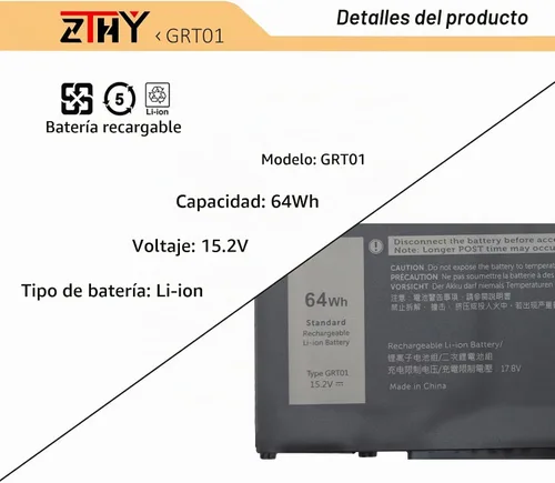 Vista 2 de Batería de repuesto para laptop 64Wh GRT01 para Dell Latitude 5421 5431