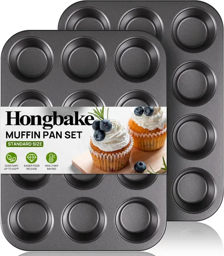 Vista 9 de HONGBAKE Juego de 2 Moldes Grandes para Parte Superior de Magdalenas, Molde Antiadherente de 4 Cavidades para Panecillos de Hamburguesa, Molde Jumbo