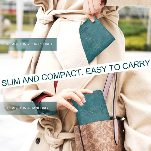 Vista 5 de APHISON Billetera para mujer, delgada y pequeña, cartera RFID para mujer, azul (01A125peacock Blue), Moda