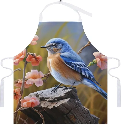 Vista 7 de Personalized Eastern Bluebird Adult Apron, Kitchen Cooking Aprons for Woman Man, Adjustable Bib Apron with Pocket for Baking, BBQ Crafting Outdoors