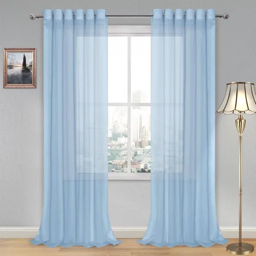 Vista 192 de DWCN Cortinas traslúcidas color verde frijol para sala de estar y dormitorio - Cortinas voile con aspecto de lino sintético con ojales en la parte