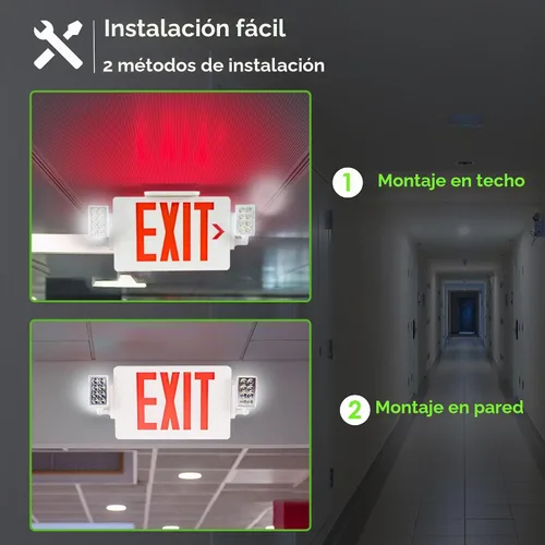 Vista 5 de Gruenlich Señal de salida con luz de emergencia, batería de respaldo, 1