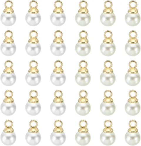 Vista 22 de PATIKIL Abalorio de perlas, 100 cuentas de perlas de imitación de perlas colgantes para bricolaje para hacer joyas, pulseras, aretes, collares Beige