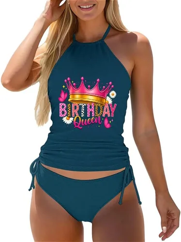 Vista 20 de Omichic Conjuntos de tankini modestos para mujer, trajes de baño atléticos de 2 piezas, camiseta sin mangas fluida con parte inferior de bikini