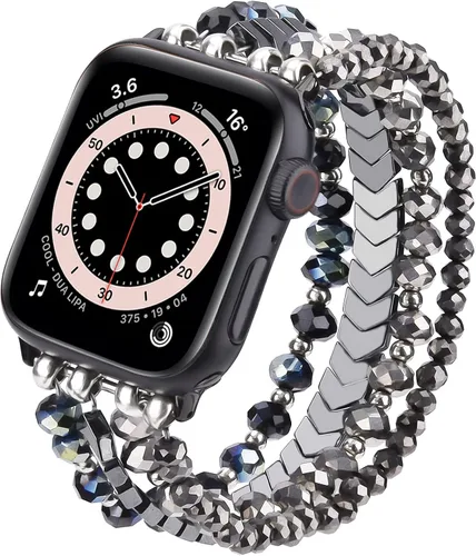 Vista 8 de MOFREE - Pulsera de cuentas compatible con Apple Watch Band de 1.496 in/1.575 in/1.614 in/1.65 in (38, 40, 41 y 42 mm) Series Negro/Oro