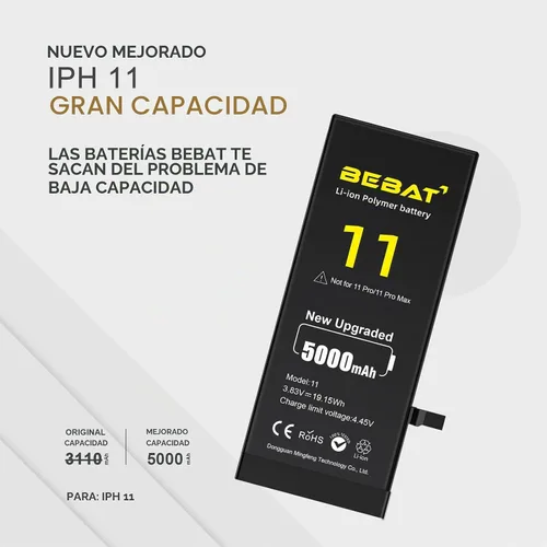 Vista 4 de Batería de repuesto para iPhone 11, batería de repuesto de polímero de iones de litio de alta capacidad de 5000 mAh para el modelo A2111, A2223
