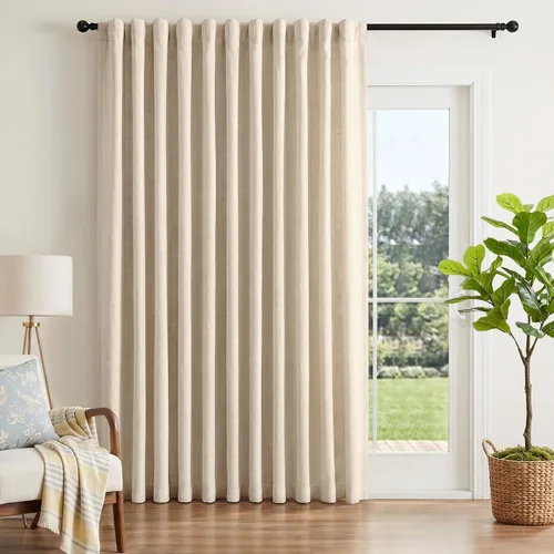 Vista 30 de INOVADAY Cortinas 100% opacas de 63 pulgadas de largo, juego de 2 paneles de lino con pestaña trasera, bolsillo para barra, cortinas opacas