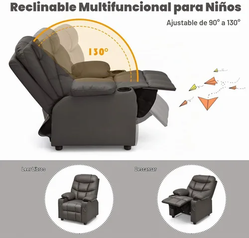 Vista 7 de GLACER Silla reclinable para niños con portavasos, bolsillos laterales Marrón