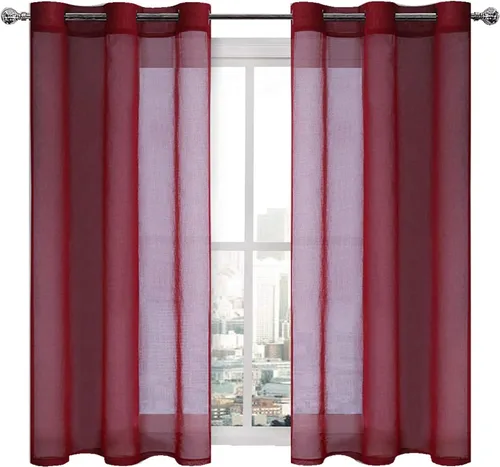 Vista 191 de DWCN Cortinas traslúcidas color verde frijol para sala de estar y dormitorio - Cortinas voile con aspecto de lino sintético con ojales en la parte