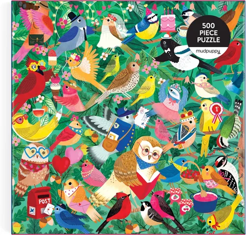 Vista 3 de Mudpuppy Birding Around - Rompecabezas familiar de 500 piezas con ilustraciones coloridas y divertidas de pájaros felices para niños de 8 años