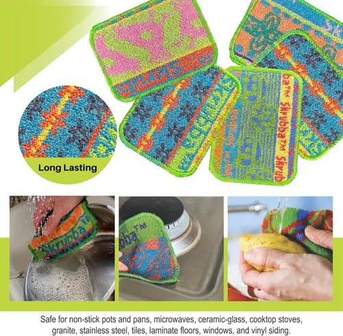 Vista 4 de Wet-it! Skrubba 3-Pack Reusable Dish Scrubbers – Non-Scratch Scouring Pads for Kitchen & Household – Eco-Friendly, Dishwasher Safe Scrub Sponges for