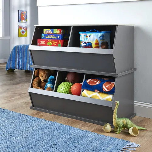 Vista 7 de Badger Basket Organizador apilable de almacenamiento de juguetes de 3 cubos y cubículo para niños, cubos de plástico duraderos, almacenamiento