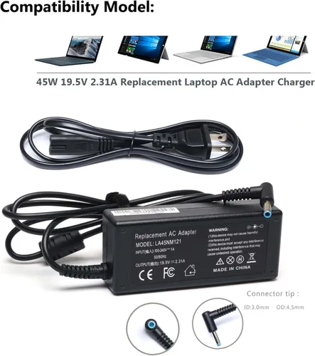 Vista 2 de Cargador adaptador de CA de 45 W/fuente de alimentación para HP 17 17Z 17T 17-AK 17-AR 17-BS 17-BY 17-CA 17-CN:17-ak013dx 17-by1053dx 17-by0021dx