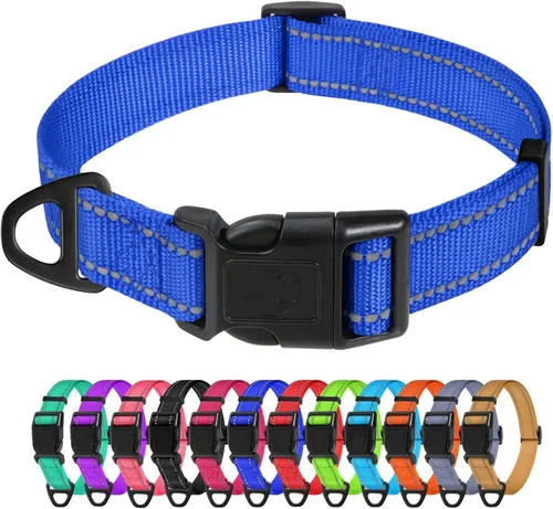 Vista 27 de TagME Collares de nailon reflectantes para perros, collar ajustable clásico para mascotas con hebilla de liberación rápida para cachorros, rosa Rosa