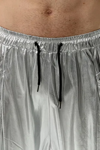 Vista 6 de GRAJTCIN Pantalones de discoteca metálicos para hombre, pantalones de lentejuelas de los años 7080, con cordón en la cintura, pantalones de fiesta