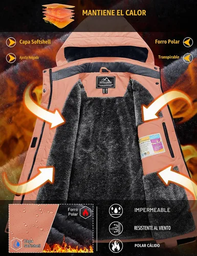 Vista 2 de MAGCOMSEN Chaqueta de Esquí para Mujer Impermeable Aislada Chaqueta de Nieve Cálida Resistente al Viento Abrigos de Invierno con Capucha Chaqueta