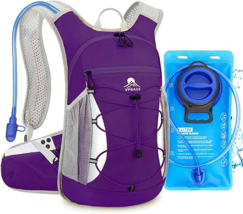 Vista 10 de Mochila de hidratación con bolsa de agua de 2 litros. Mochila ligera de 15 litros con bolsillos para cinturón de cadera del tamaño del teléfono
