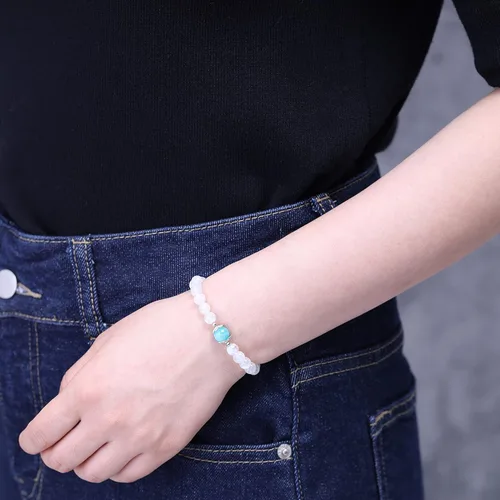 Vista 3 de COAI Pulsera de piedra lunar de amazonita para mujer