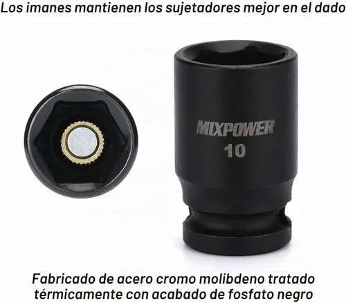 Vista 5 de MIXPOWER 5 piezas de enchufe de 1/4" de 6 puntos de tamaño único de 10 mm, juego de enchufes de 10 mm, enchufe magnético, junta universal, enchufe
