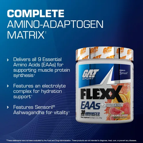 Vista 4 de GAT SPORT Flexx EAA + Hydration, aminoácidos esenciales avanzados, 30 porciones (Blue Razz)