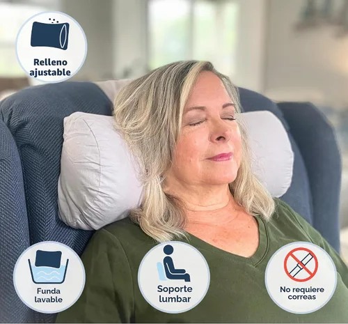Vista 4 de Almohada reclinable para apoyo lumbar, cuello y cervical, dormir, sofá, silla de oficina, reposacabezas, pesado, no requiere velcro, (negro)