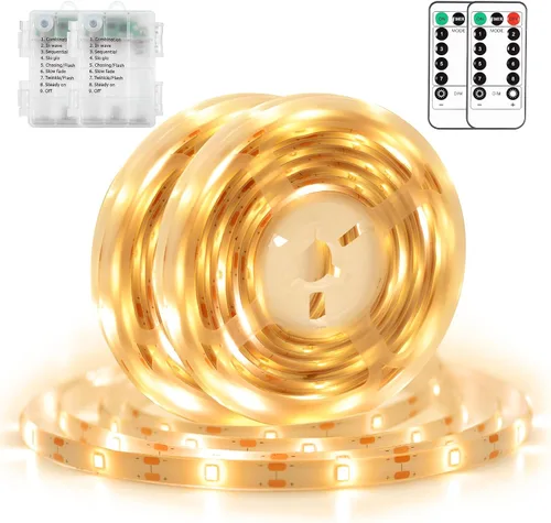 Vista 10 de echosari 2 piezas de tiras de luces que funcionan con pilas, 9.8 pies 90 luces LED autoadhesivas con control remoto y temporizador, tira de luz