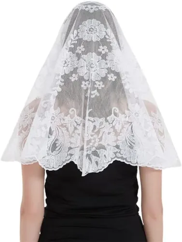Vista 4 de YHXYVEL Mantilla de encaje tradicional estilo español de gran tamaño, velo de boda, velo católico, velo de iglesia