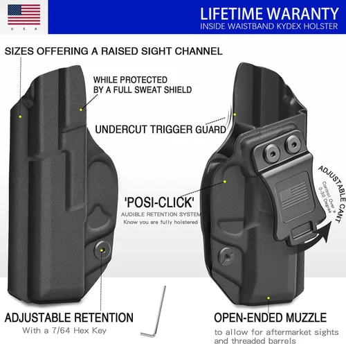 Vista 5 de Holster IWB Kydex Fit – Trigger Guard – Inside Waistband Concealed Carry – Adjustable Cant & 'Posi-Click' Retention - No Wear or Jitter - USA Made