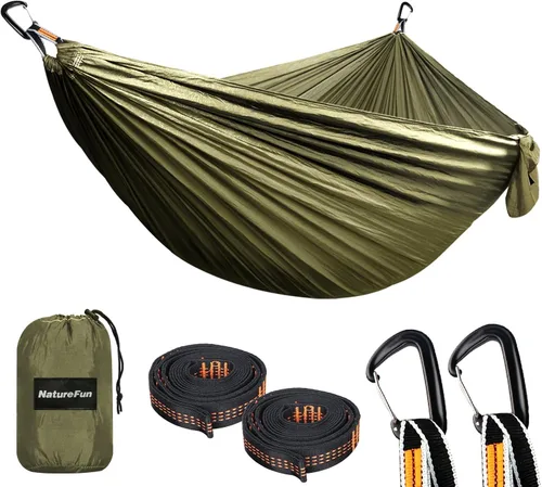 Vista 20 de NATUREFUN Hamaca ultraligera para viajes y camping Capacidad de carga de 300 kg, transpirable, de secado rápido Incluye 2 mosquetones premium, 2