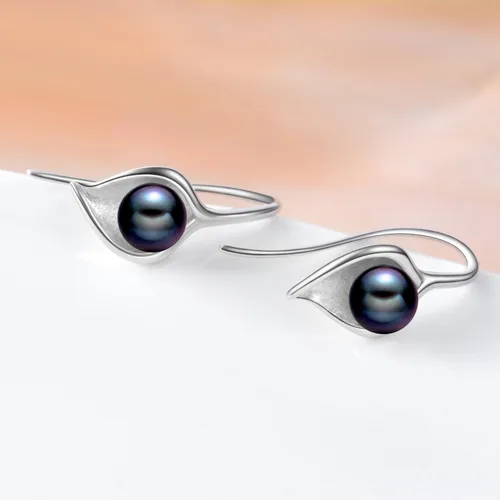 Vista 4 de Aretes de perlas de plata de ley, aretes colgantes de perlas finas joyas para el día de la madre, regalos para mujeres