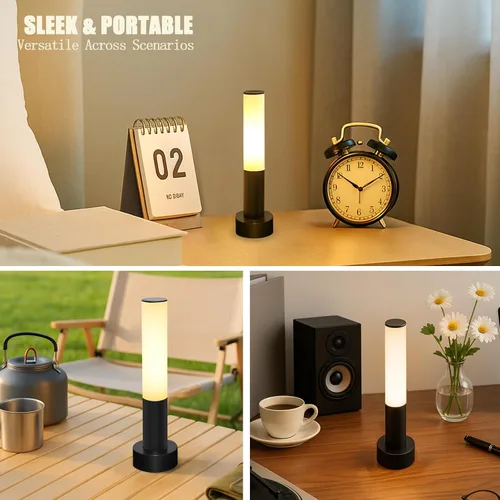 Vista 2 de Lámpara de noche LED recargable portátil con lámpara de escritorio regulable de 3 vías, control táctil, lámpara de mesa para el hogar, oficina