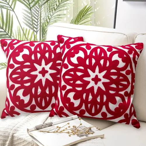 Vista 34 de Alysheer Funda de almohada decorativa bordada de 18 x 18 pulgadas, acogedora y fresca funda de cojín bohemia con diseño de mandala chic de punto