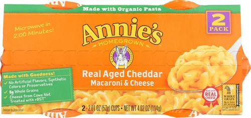 Vista 25 de Tazas de macarrones con queso al microondas de queso cheddar real envejecido de Annie's, con pasta orgánica, hechas con queso real, guarnición