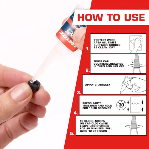 Vista 4 de Loctite Super Glue - Botella líquida de cuello largo, botella de 0.35 oz (paquete de 2) adhesivo instantáneo para plástico, madera y metal