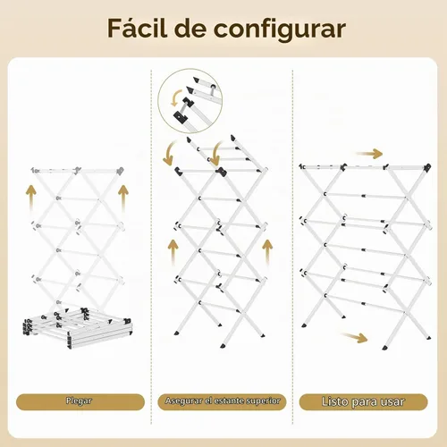 Vista 5 de Estante de secado de ropa plegable, metal resistente al óxido Blanco