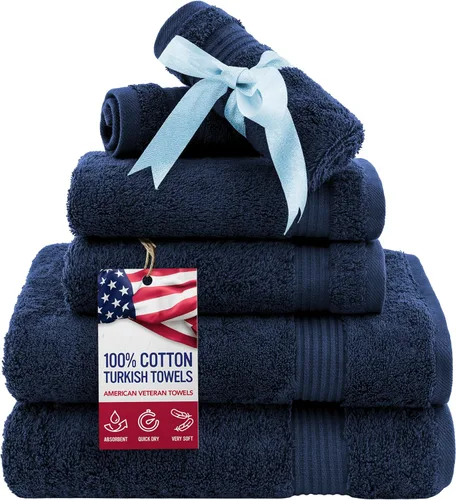 Vista 93 de Juego de toallas American Veteran Towel, de lujo, 6 piezas de algodón 100 % turco para máxima suavidad y absorción, para hotel y spa