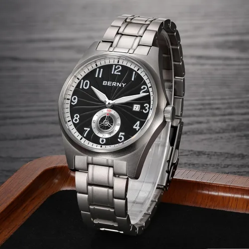 Vista 7 de BERNY Reloj automático de titanio para hombre, relojes de pulsera clásicos de titanio completo
