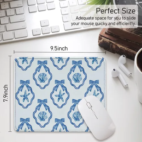 Vista 3 de Blue Bow Coastal Beach Mouse Pad, Vintage Summer Shell Mouse Pads, Non-Slip Mousepad Gift, Cute Blue Bow Coastal Mouse Mat Desk Accessories for
